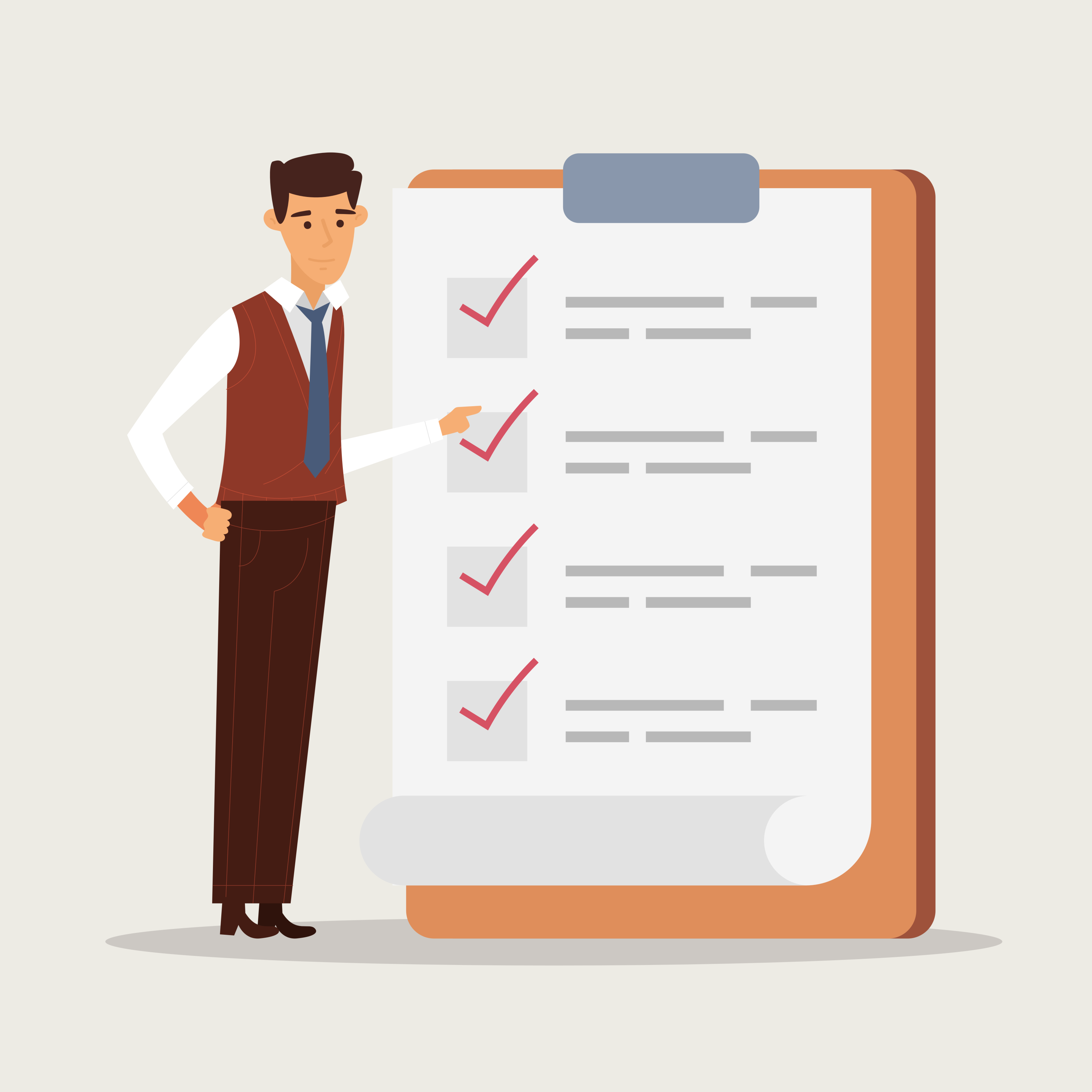 Business professional reviewing a freight documentation checklist on a large clipboard, symbolizing organization and compliance in logistics